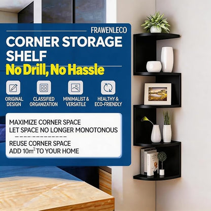 No-Drill Corner Shelf Wall Mount, 5-Tier Floating Corner Bookshelf - Image 3