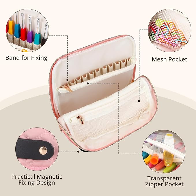 BAGCRAZY Stand-Up Crochet Hook Case Organizer, Travel Craft Holder - Image 3