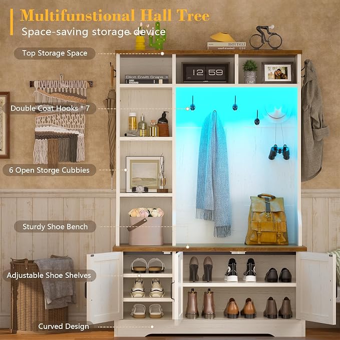 CSZZD Hall Tree with Bench and Shoe Storage, Farmhouse Entryway Bench with Coat - Image 2