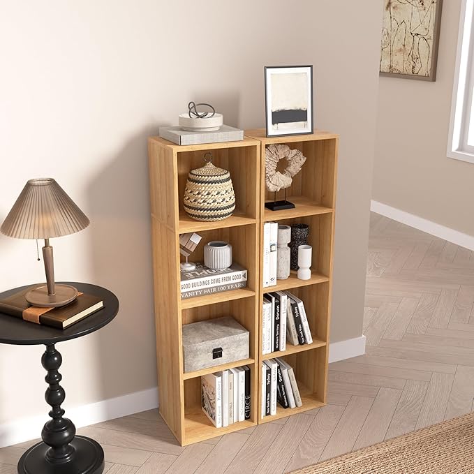 4-Tier Wooden Cube Storage Organizer, 42 Inch Tall Bookcase & Display Shelf - Image 6
