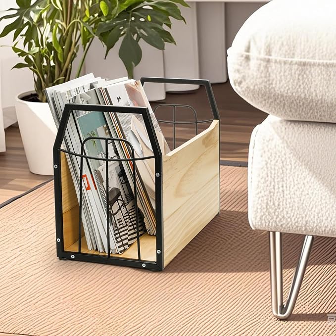 Wood Magazine Holder, Rustic Magazine Storage Rack Floor, Decorative File Book - Image 6