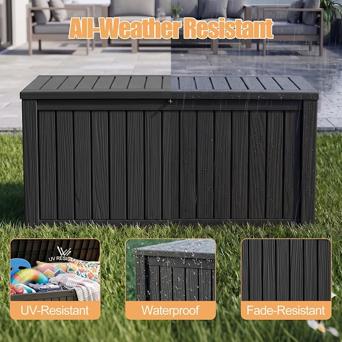 230 Gallon Outdoor Storage Box, Large Resin Deck Box, Waterproof Lockable - Image 3