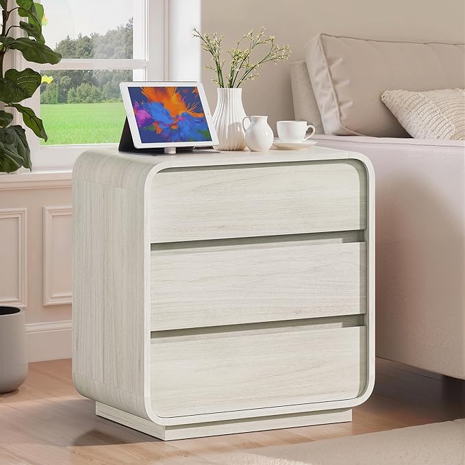White Nightstand Set of 2 with Charging Station, 23.2" Wide Wood Bedside Table - Image 5
