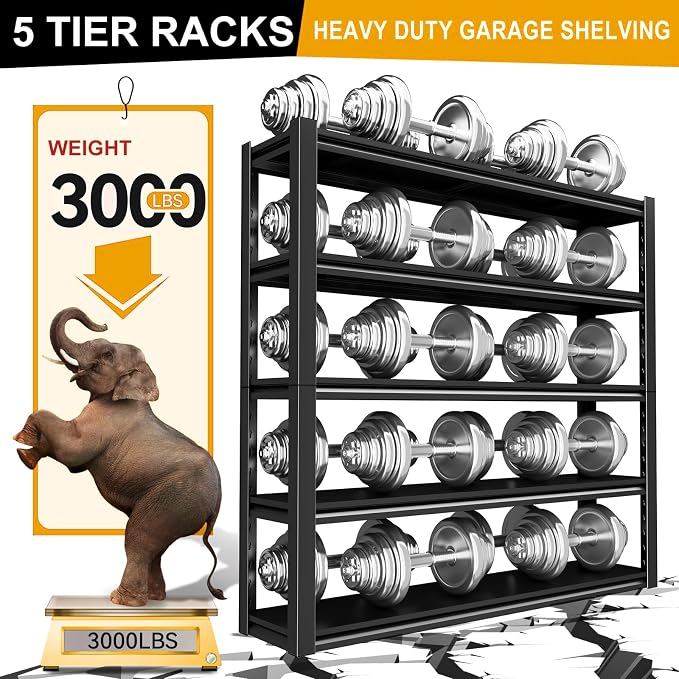 72" H Garage Shelving, 5 Tier Heavy Duty Metal Shelving - Image 3