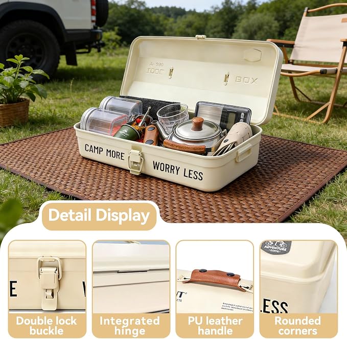 Outdoor Tools Storage Box, Metal Tool Box Portable Sturdy Camping Picnic - Image 4
