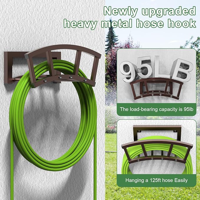 2 Pack Garden Hose Holder Wall Mounted, Outdoor Heavy Duty Metal Water Hose - Image 2