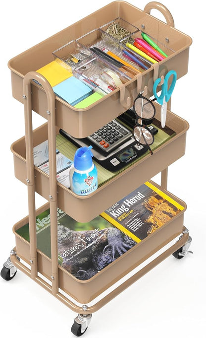 Simple Houseware 3-Tier Heavy Duty Metal Utility Rolling Cart - Image 4