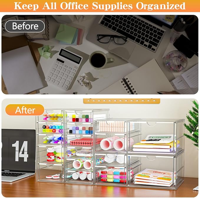 Acrylic Makeup Organizer with 17 Drawers, 4 Pack Clear Bathroom Counter - Image 6