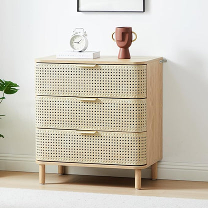 ORRD 3 Drawer Dresser, Modern Iron Rattan Cabinet Dresser by ORRD