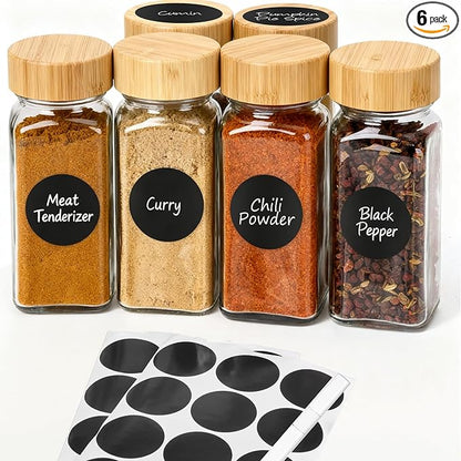 6Pcs Spice Jars with Label, 4oz Empty Square Seasoning Containers, Spice Jars by DIDITIME
