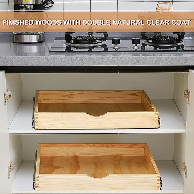 Menkxi 2 Set Pull out Tray Cabinet Organizer Wooden Pull Drawers storage Slide - Image 5