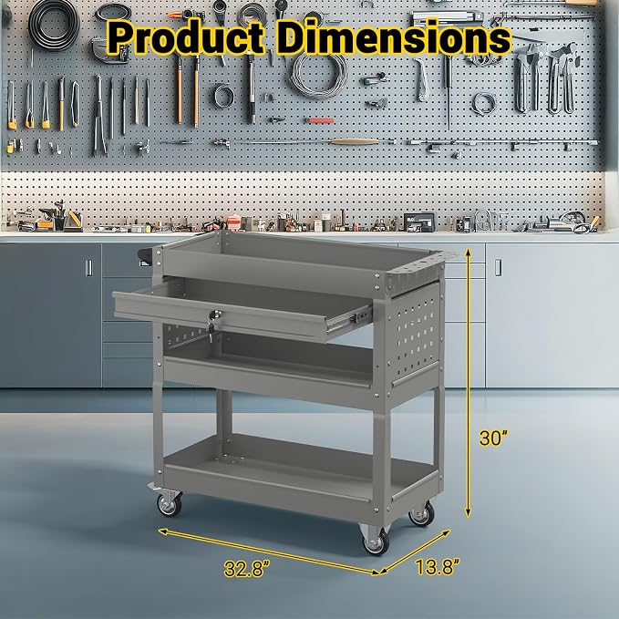 3 Tier Rolling Tool Cart on Wheels, 550 LBS Tool Cart - Image 5