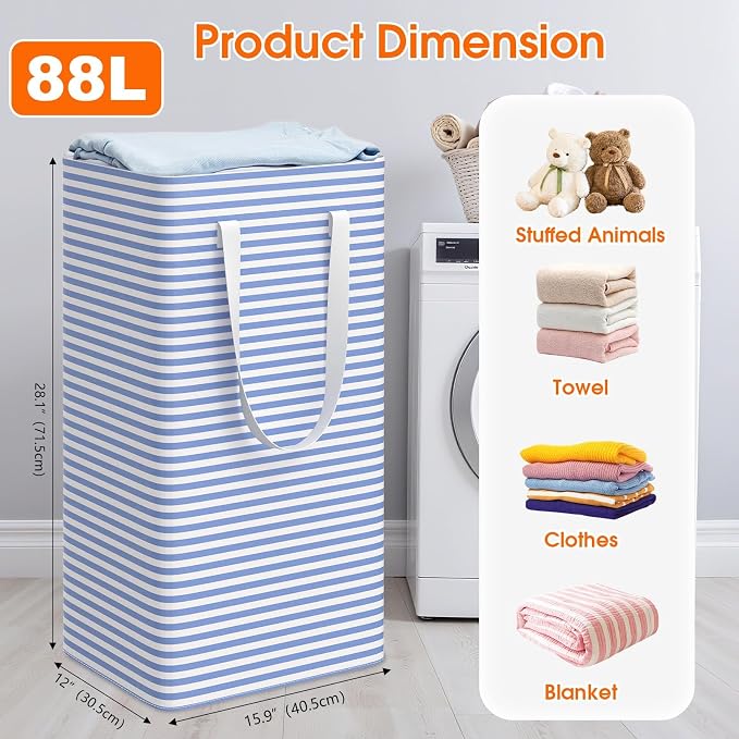 3 Pack Large Laundry Basket, Waterproof & Freestanding Laundry Hamper, - Image 2
