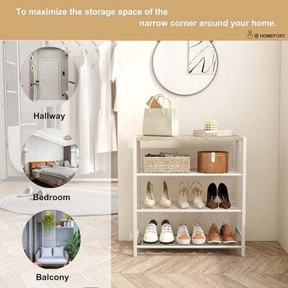 HOMEFORT 4-Tier Shoe Rack, Modern Industrial Shoe Storage Tower, Narrow Shoe - Image 8