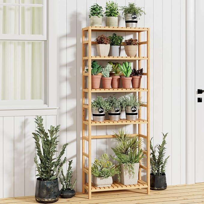 Bamjoy Bamboo Shelf, 6 Tier Bookcase Storage Shelves, Tall Book Rack Shelving - Image 9