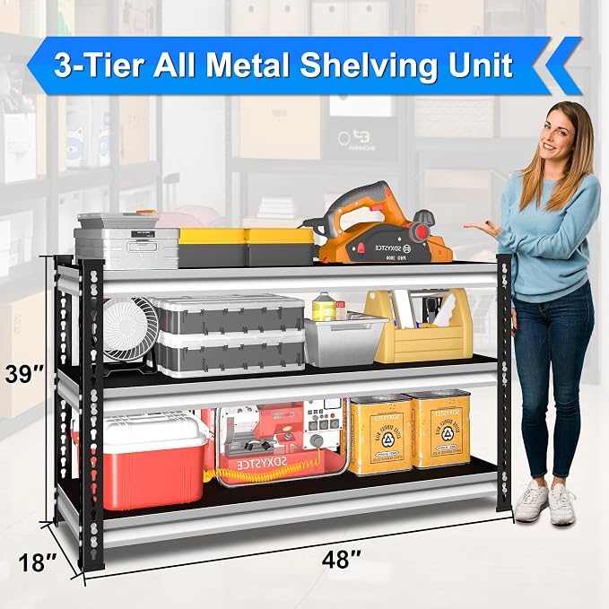 48" W Garage Shelving Heavy Duty, 1500LBS Loads Adjustable Garage Storage - Image 3