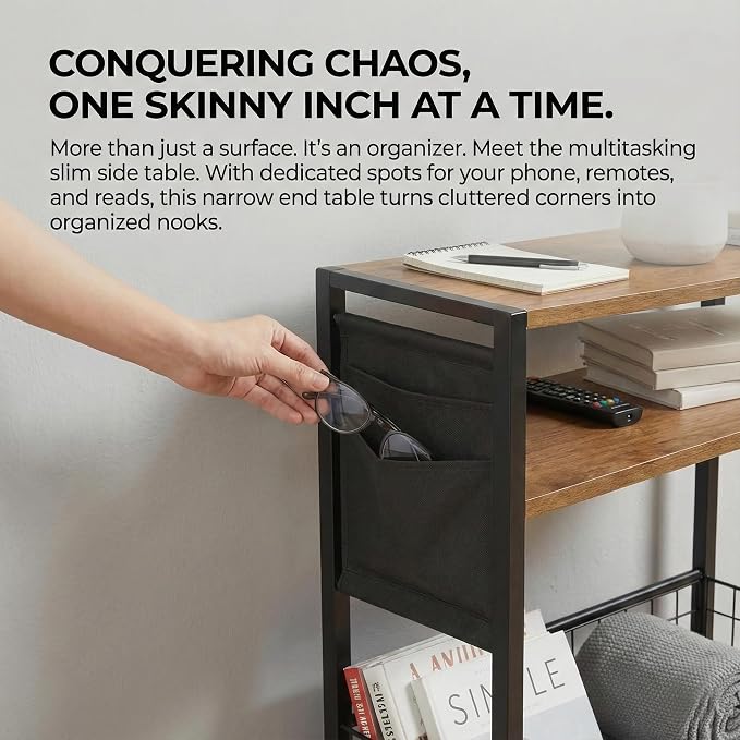 Skinny Side Table with Storage, 3 Tier Slim Side Tables - Image 13
