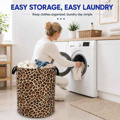 Leopard Print Laundry Basket Foldable Waterproof Oxford Cloth Tote Bag Laundry - Image 6