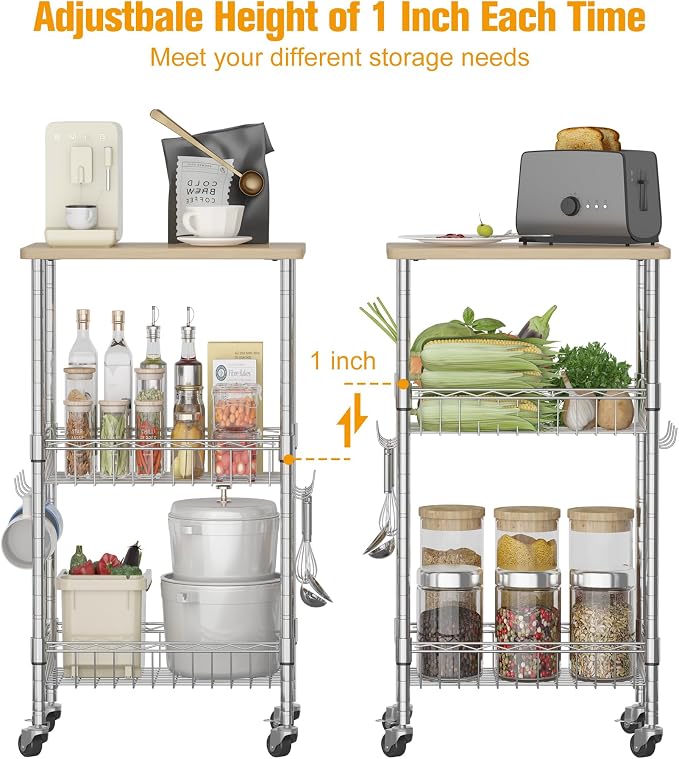 Homeiju Rolling Kitchen Storage Cart, 3-Tier Storage Rack on Caster Wheels - Image 3