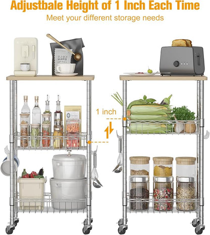 Homeiju Rolling Kitchen Storage Cart, 3-Tier Storage Rack on Caster Wheels - Image 3
