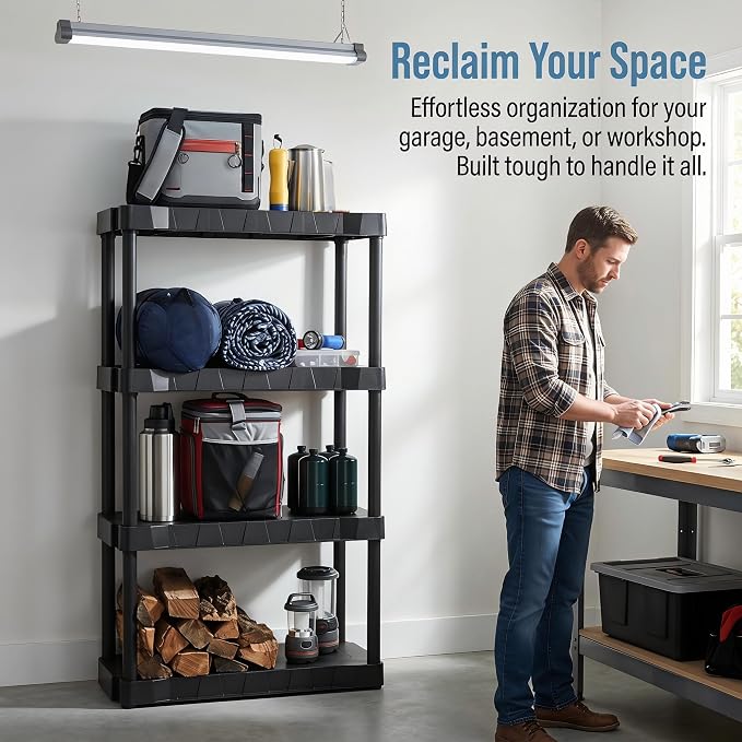 Plastic 4-Tier 56.2" H x 30"" W x 13.8" D Shelf, 280lb Total Capacity - Image 5