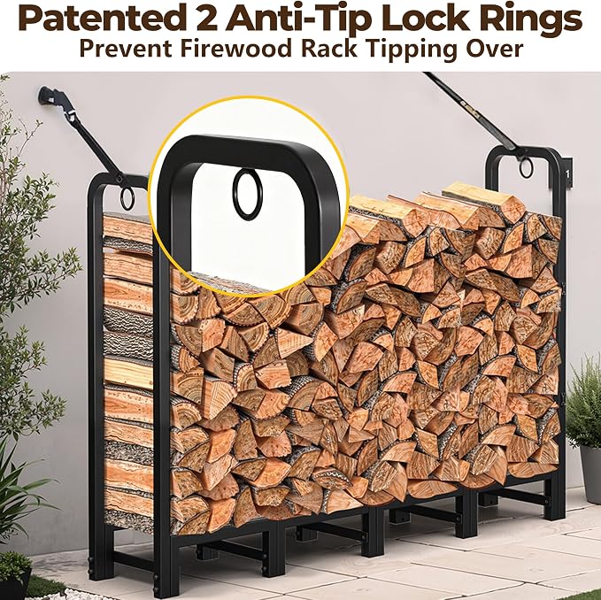 Amagabeli 5ft Firewood Log Rack Outdoor Heavy Duty Logs Holder - Image 3