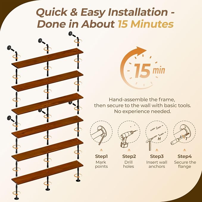 Industrial Ladder Shelf Bookcase, Wall Mounted Rustic Bookshelf, Retro Wood - Image 4
