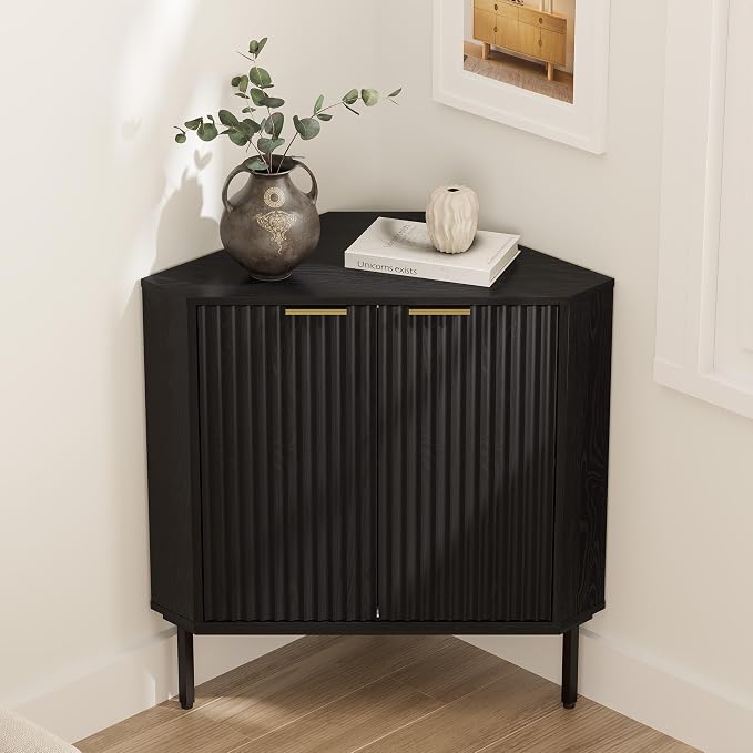Fluted Corner Cabinet, Modern Small Corner Floor Cabinet by EYYTHUNG