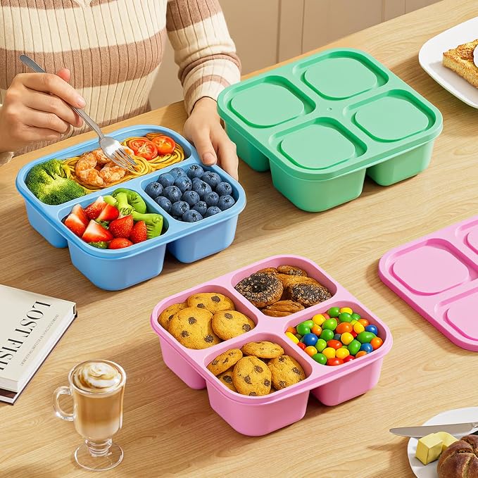 Canfanni 6 Pcs Snack Box Container Set, Reusable 3&4 Compartment Meal Prep - Image 2