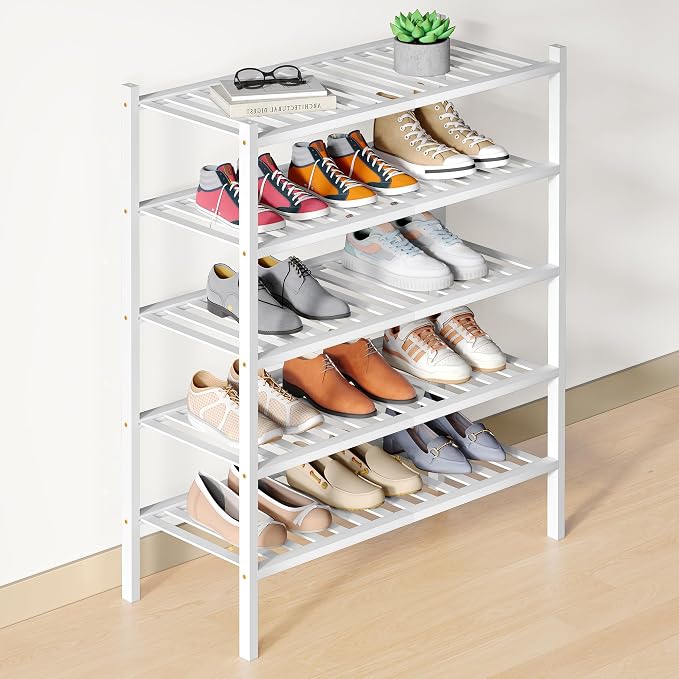 Smiry Bamboo Shoe Rack for Closet, 5 Tier Wooden Stackable Shoe Organizer by Smiry