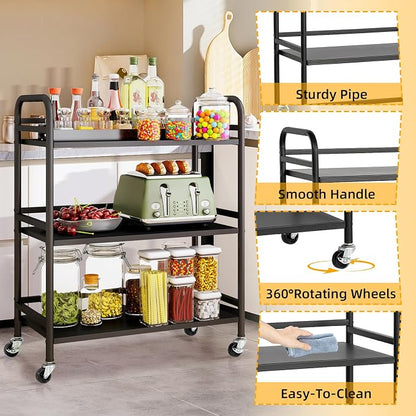 HDANI 3 Tier Metal Utility Multipurpose Rolling Cart, Large Capacity Heavy Duty - Image 9