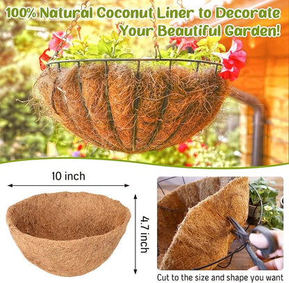 6 Pack 10 Inch Hanging Basket Coco Liners Replacement, 100% Natural Round - Image 3