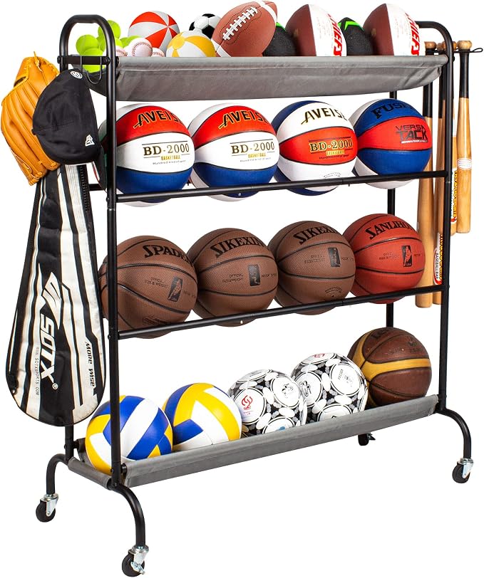 Basketball Rack, 4-Layer Ball Rack Rolling Balls Organizer by Sttoraboks