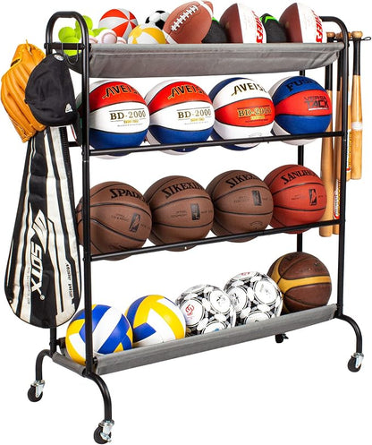 Basketball Rack, 4-Layer Ball Rack Rolling Balls Organizer by Sttoraboks