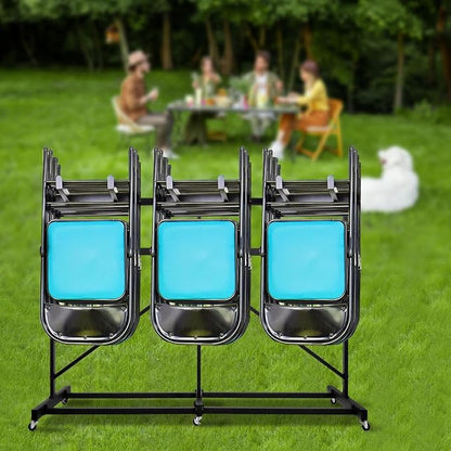 Folding Chair Rack, Heavy Duty Folding Chair Storage Rack Cart, 42 Chairs and - Image 8