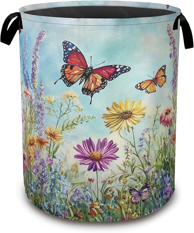 Colorful Butterfly Collapsible Laundry Baskets, Flowers Laundry Hamper by Unknown