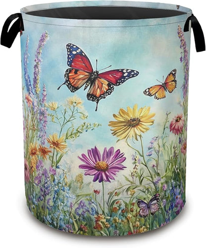Colorful Butterfly Collapsible Laundry Baskets, Flowers Laundry Hamper by Unknown