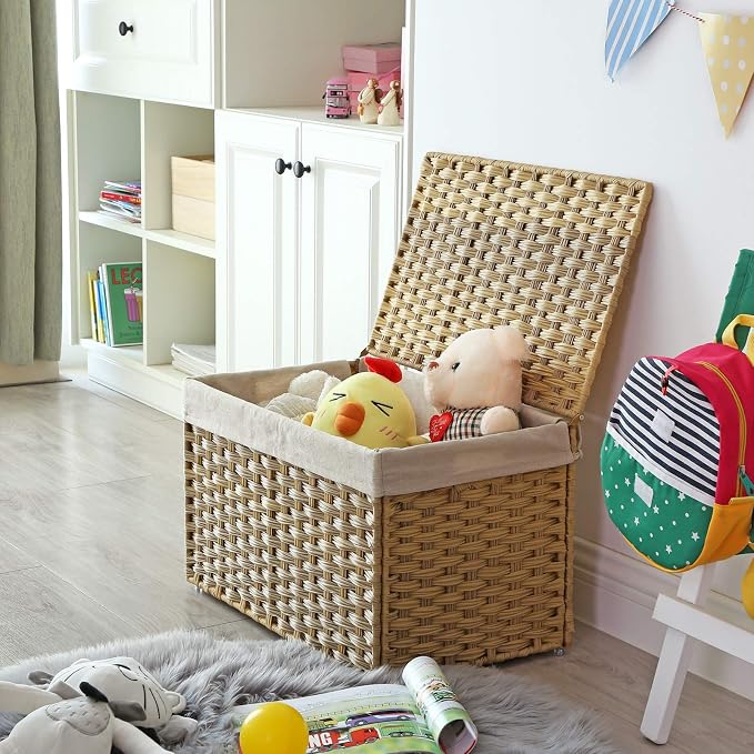 SONGMICS Storage Basket with Lid, Woven Blanket Storage Bin with Handles - Image 2