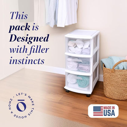 HOMZ Drawer Tower, 3-Tier Rolling Storage Cart - Image 4