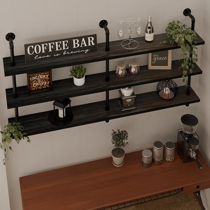 HDDFER Industrial Pipe Shelving Rustic Black Pipe Wall Shelves Industrial - Image 4