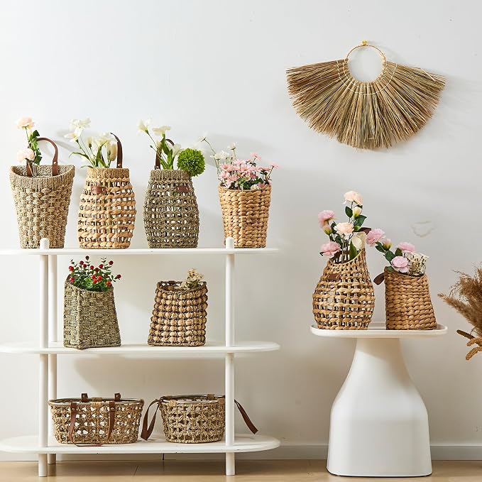 Woven Front Door Basket Water Hyacinth Wall Hanging Basket Decorative Boho - Image 7