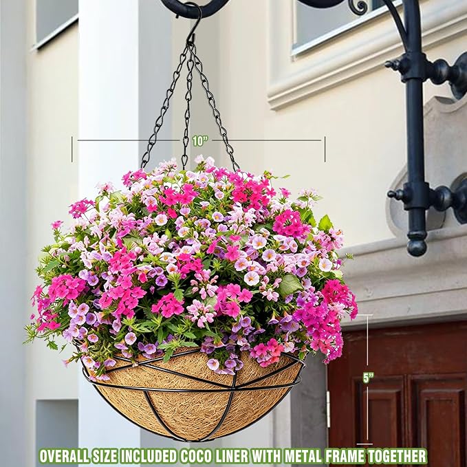 4 Pack 10 Inch Hanging Planters Metal Wire Flower Baskets - Image 6