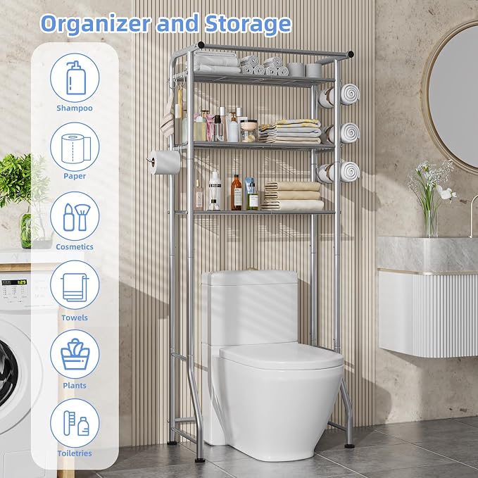 Simple Trending 3 Tier Over The Toilet Rack, Shelf Bathroom, Bathroom Stand - Image 5