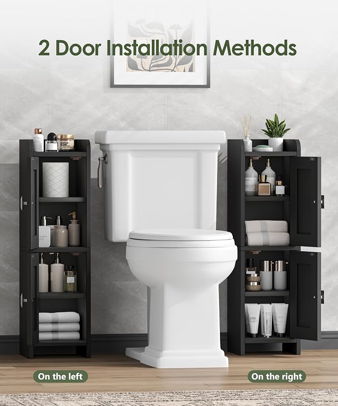 Akxomel Small Bathroom Cabinet Narrow Toilet Paper Organizer Black | 7.9''D x - Image 5