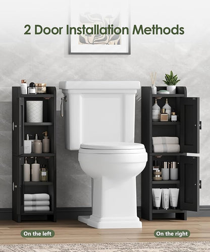 Akxomel Small Bathroom Cabinet Narrow Toilet Paper Organizer Black | 7.9''D x - Image 5