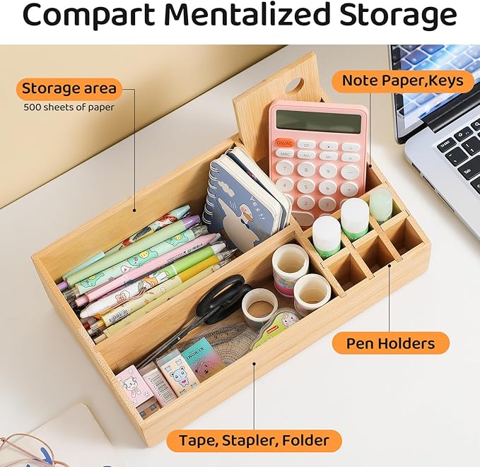 Bamboo Makeup Desk Organizer, Makeup Storage Organization Table Box, Suitable - Image 2