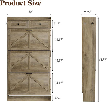 Thacuok Shoe Cabinet with 3 Flip Drawers & 2 Storage Drawers, Rustic Farmhouse - Image 2