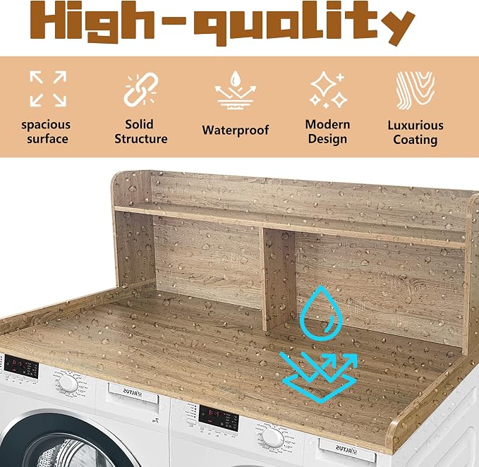 Royxen 2-Tier Washer Dryer Countertop, 19.5"H Wood Washer and Dryer Topper - Image 4