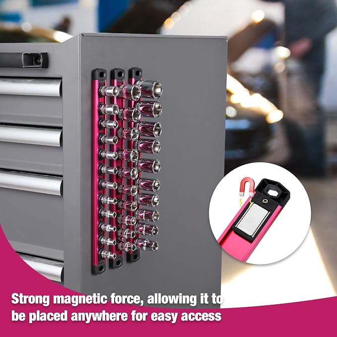 WORKPRO Magnetic Socket Organizer, 1/4-Inch Drive Aluminum Alloy Socket Rail - Image 3