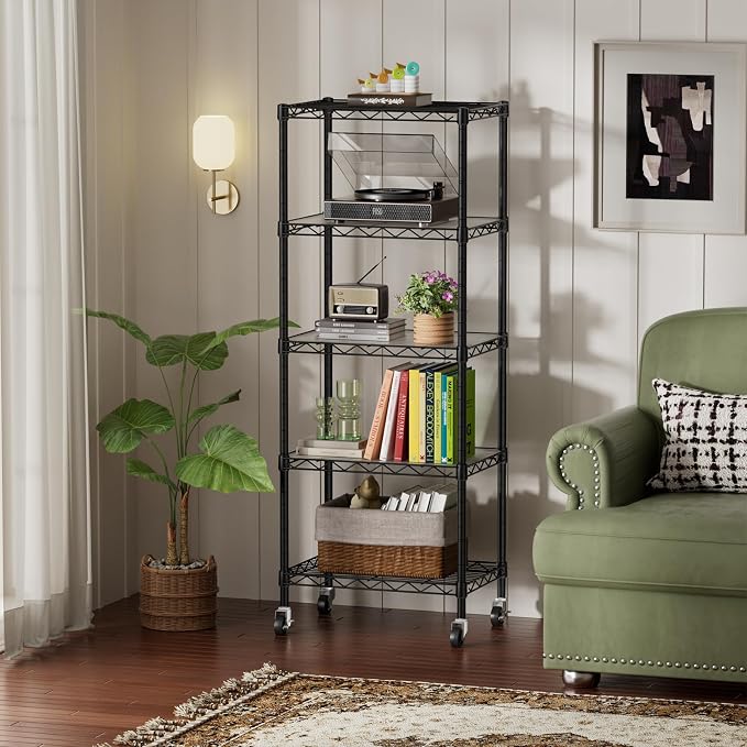 SINGAYE 5 Shelves Storage Shelf Wire Closet Bathroom Organizers Metal Pantry - Image 2